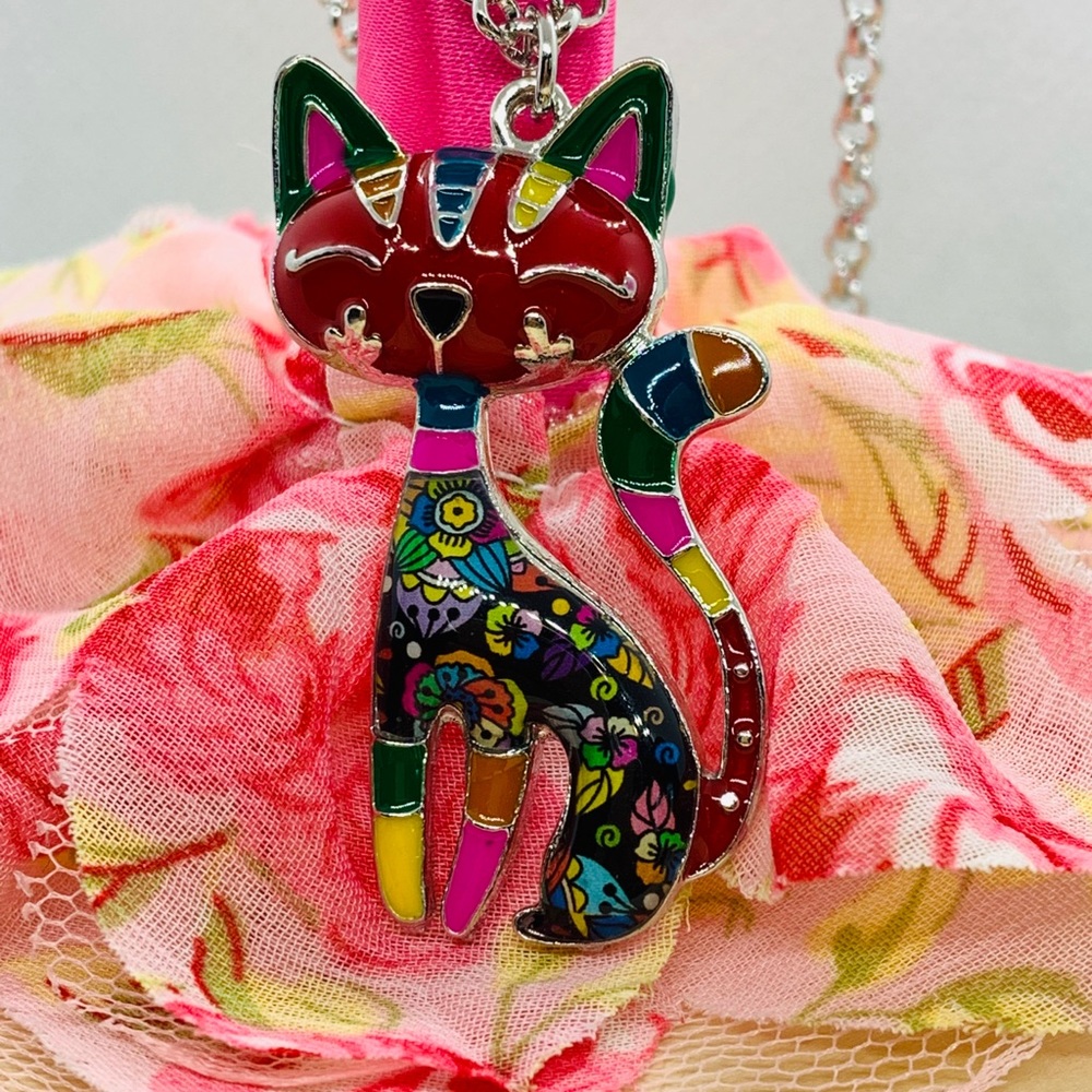 Enamel Cat Necklace - Picture 1 of 4